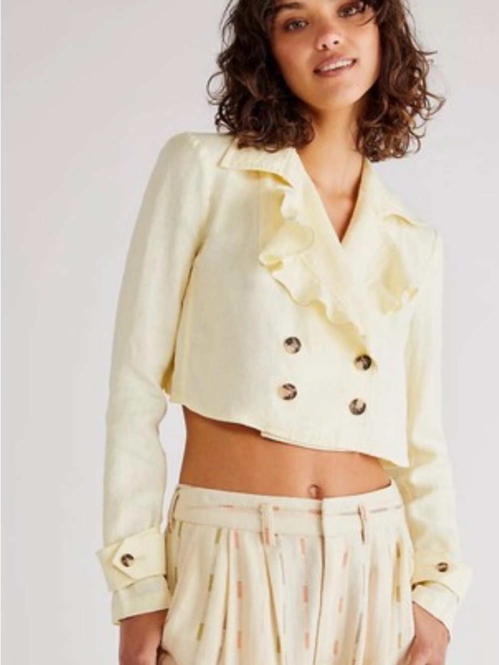Free People BENNIE Crop Crossover Back Linen Blazer In Yellow Size XS